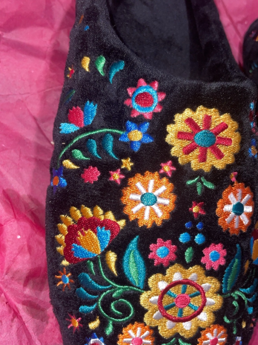 Black Embroidered Floral Slip-On Slippers for Women - Picture 11 of 12